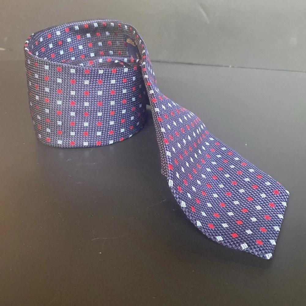 Brooks Brothers 346 Italian Band Brocade Silk Geometric Tie Navy Red